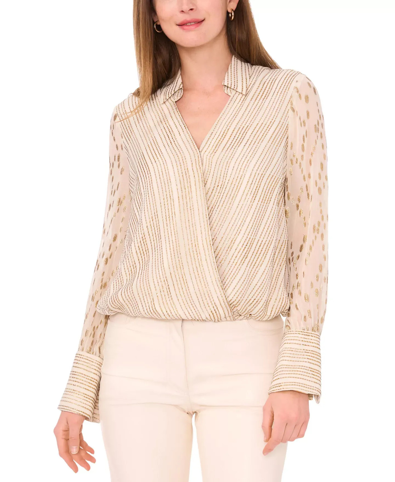 Vince Camuto Women's Top Sz XS Faux-Wrap Shine