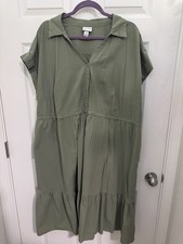 Ava & Viv Green Collared Button Midi A-Line Dress Short Sleeve 2X Plus
