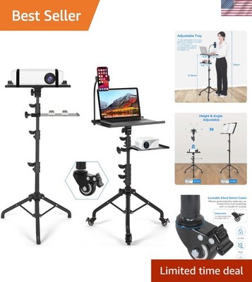 Multi-Function Laptop Tripod Stand with Wheels & Dual Shelves, Max Load 11.1 Lbs