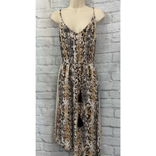 River Island Summer Slip Dress MIDI Size S Beige Black Animal Print Strappy