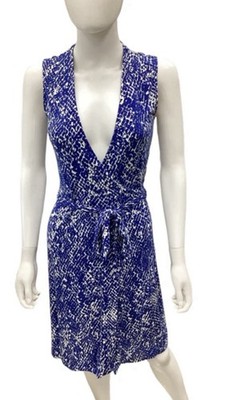 DIANE von FURSTENBERG DVF New Yahzi Wrap Dress size 8 Blue White Snake Print EUC