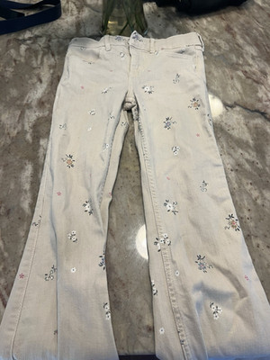 Abercrombie Girls Bootcut Floral Beige Denim Jeans, Size 9/10