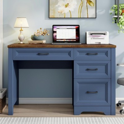 Farmhouse Executive Desk with Drawers, Wood Computer Desk with Ample File