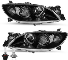 Halogen Headlights Black Housing Clear Reflector Left Right for Mazda 3 2004-09