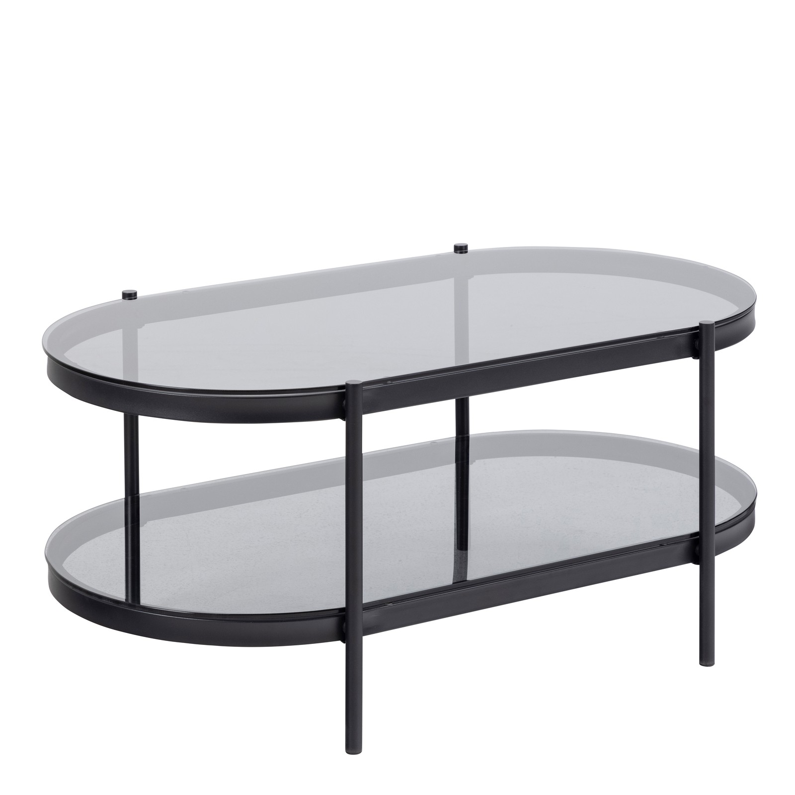 Oval Coffee Table with Smoked Glass & Steel Base - 95cm Modern Living Room