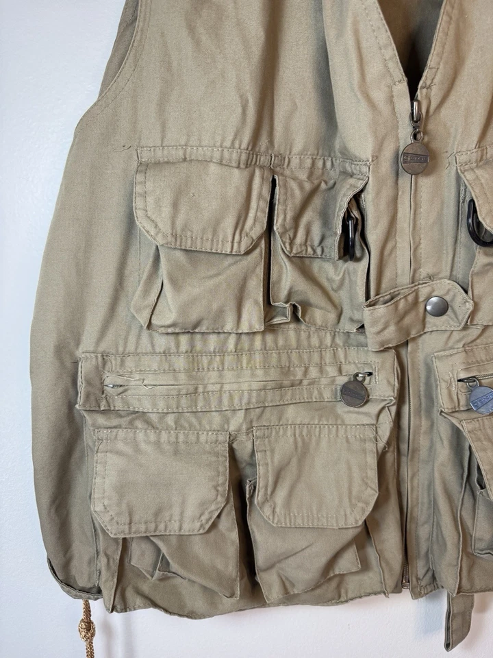 Garcia Fishing Vest Vintage Outdoor Equipment Tackle Zip Pockets Buttons Tan - Image 3 of 4