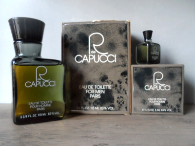 R de Capucci Men EDT Splash 3 3/4 oz / 115 ml Worn Box + 5 ml EDT Miniature
