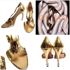 Gucci Tom Ford 2004 Gold Python Jeweled Bamboo Heels Sandal IT 40 US 10 NWOB
