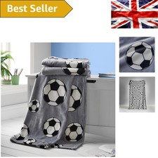 Image of Quality Kids Football Blanket 130x170cm - Machine Washable Grey Throw