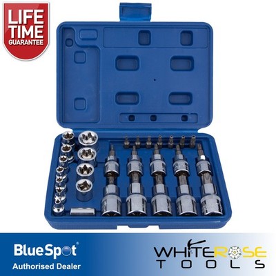 BlueSpot Torx Star Steckschlüssel und Bit Set Außen Stecker Buchse 29tlg T10-T55 E4-E20