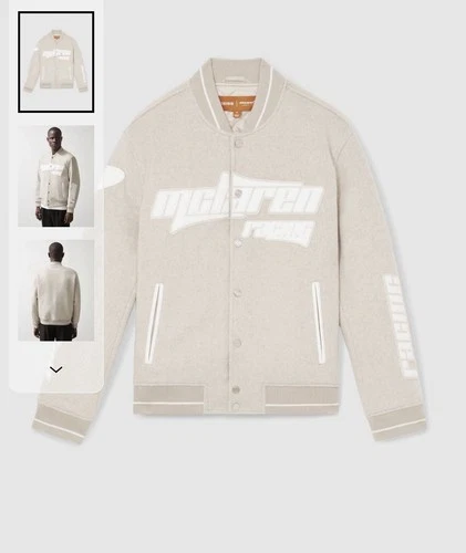 Reiss McLaren x Reiss Men’s Wool Bomber Varsity Jacket Beige Button Size M image 2