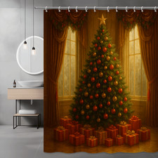 Christmas Shower Curtain with Elegant Tree and Gifts