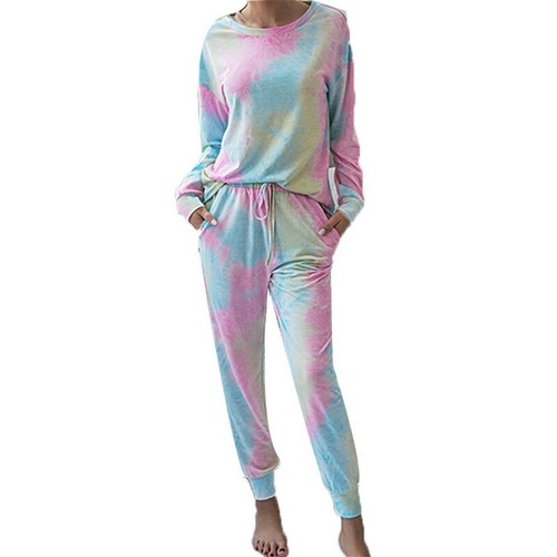 Tops + Pants Wear Womens Suit Tracksuit Loose Lounge Ladies Tie Dye Long Sleeve - Picture 11 of 15