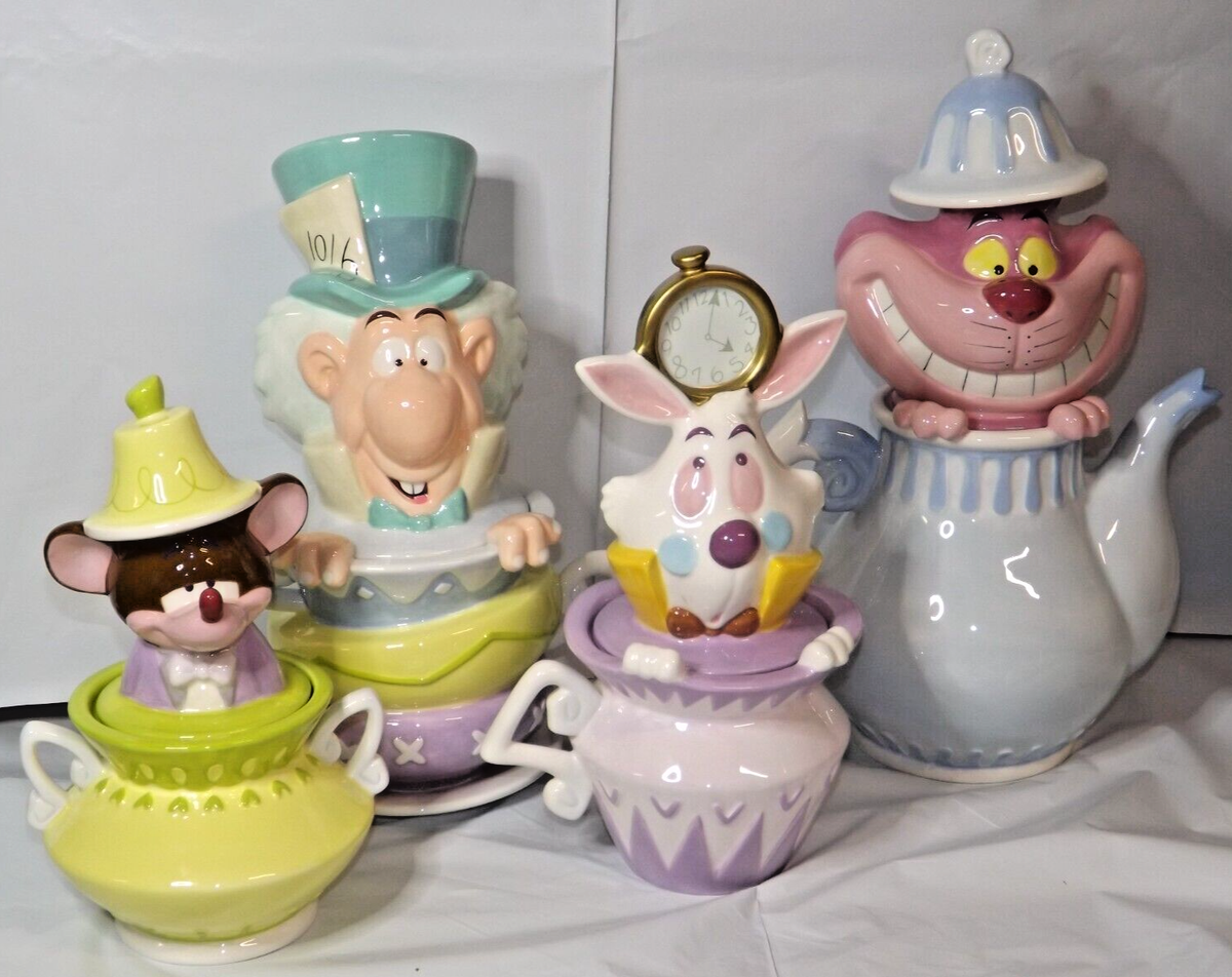 RARE 2005 4 Jar Disney Alice in Wonderland Canister/Cookie Jar Set