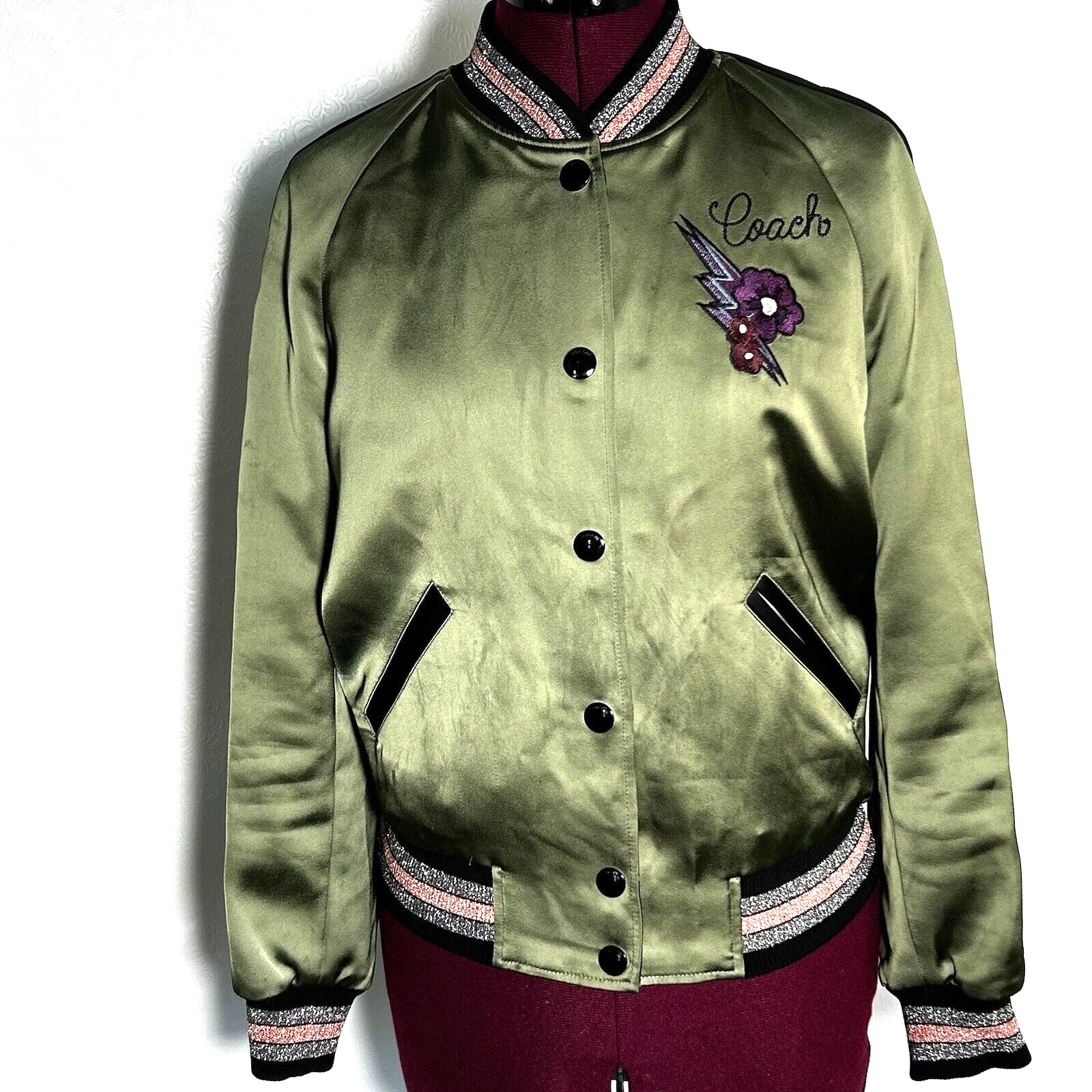 Coach Reversible Satin Varsity Jacket Womens Sz 0/XS … Gem