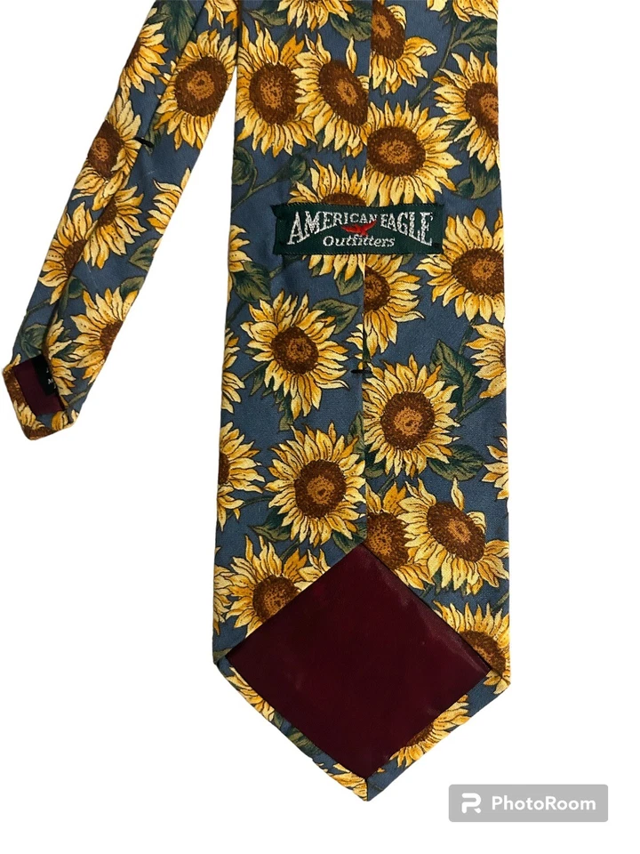 Corbata de algodón American Eagle Estados Unidos Sun Flowers Leave amarillo azul Foto 3 de 4