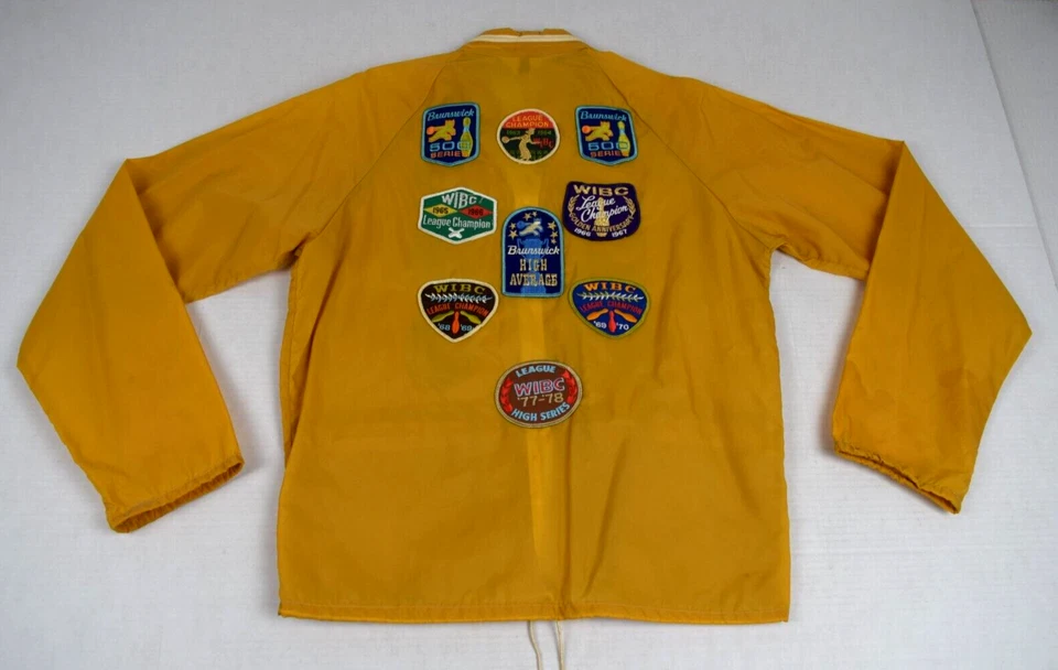 Vintage Jacket Matt Andrews Size S 60s Butterscotch Bowling Patches Made USA - Image 2 of 4