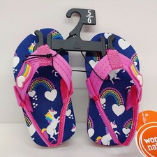 Wonder Nation Unicorn Rainbow Hearts Thong Sandals Pink Child Size 5/6 Girls