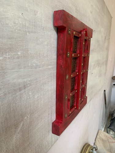 Brass Fitted Handmade Wooden Decorative Wall Decor Window Antique Finish Festive - Picture 4 of 13