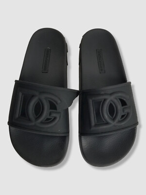 $349 Dolce & Gabbana Women's Black DG Cutout Slide Sandals
