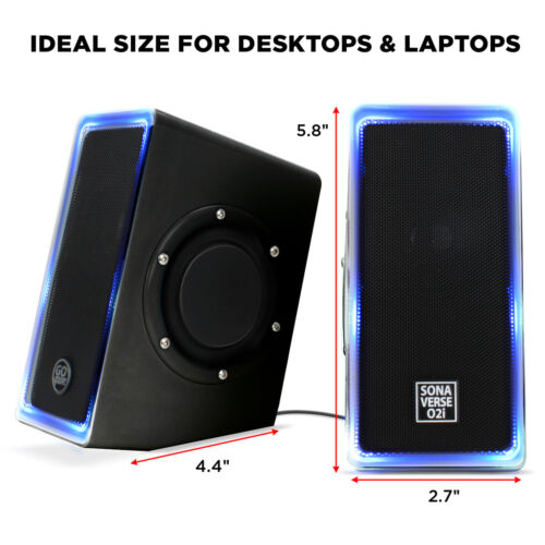 GOgroove SonaVERSE O2i Speakers for PC with AUX Input (Black with LEDs) - Picture 5 of 9