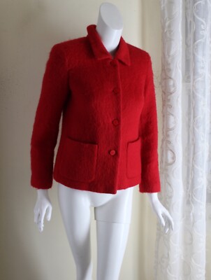 Josephine Chaus Größe 4P 4 P Rot Flauschig Strukturierter 24%Mohair Wolle Jacke