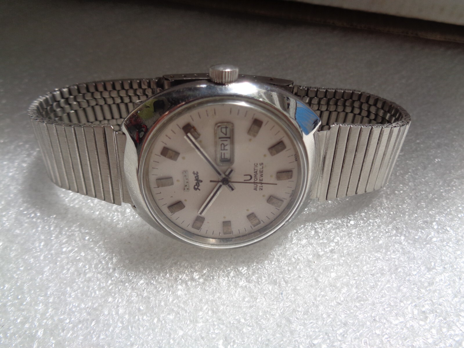 Rare vintage ss india hmt rajat white dial day date mens automatic