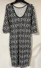 Black/White Geometric Print 3/4 Sleeve Bodycon Dress, Size XL
