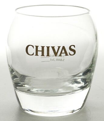 Chivas Regal Glas Tumbler Whisky Bogen im Glas goldfarbiger Schriftdruck 1185