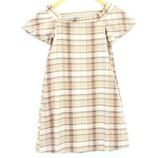 Mo:vint By Anthropologie Dress Womens Beige Plaid Neutral Off The Shoulder XS NW