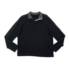 Hugo Boss Polo Sweater Mens L Large Black Grey Cotton 1/4 Snap Cotton Pullover