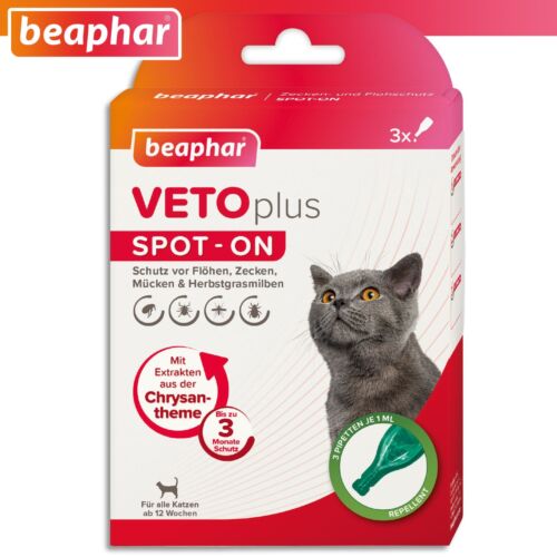 Beaphar 3x 1 ML Vetoplus Spot-On Bug Protection pour Tous Chats Dès 12 Semaines - Photo 1/2