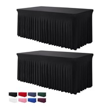 One-Piece Spandex Black Table Cloth Skirt for 6FT Rectangle Tables