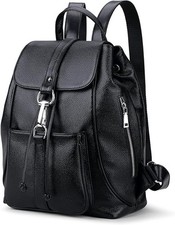 Genuine Leather Black Backpack Shoulder Bag Anti-theft Purse Rucksack