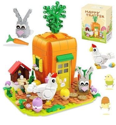 Bestbase Easter Bunny Building Brick Kit Toy Carrot House Chicken Cute 394 Piece