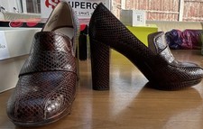 Clarks Gabriel Soho Leather Snake Print Block Heel Court Shoes UK 7 D EU 41
