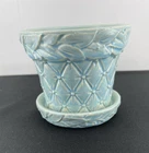 McCoy Aqua Diamond Quilted Flower Pot w/Attached Saucer  3.5” High