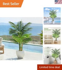 4ft Tall Triple Golden Cane Palm Artificial Tree Large Tropical Palm Tree UV ...