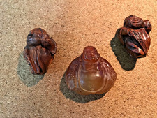 Lot of 3 Netsuke 1 1/2" handcarved figures one stone two Boxwood