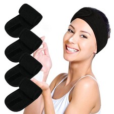 Terry Cloth Facial Spa Headbands 4PCS Makeup Shower Sport Headband Black