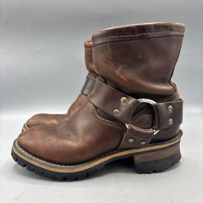 DURANGO Men's Brown Leather Motorcycle Harness Boots Distressed 7