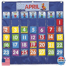 Fun Express Classroom Calendar Pocket Chart, 29.5" Nylon Hanging Pocket Chart wi