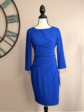Calvin Klein Dress Royal Blue Long Sleeve Sunburst Sheath Size 4 NWT