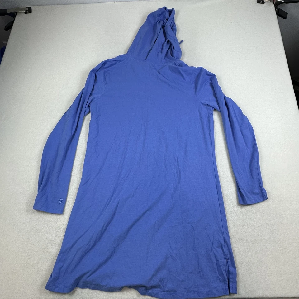 Vestido de playa Coolibar Catalina para mujer grande azul con capucha UPF 50+ bolsillos Foto 2 de 4