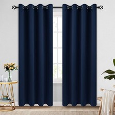 Grommet Blackout Room Darkening Navy Blue Curtains 84 inch Length 2 Panels,Th...