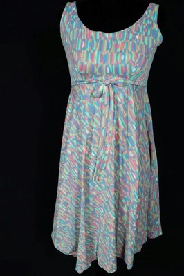 Robe D'Été Vintage Des Années 1970 En Poly Silky Imprimé Géométrique Taille 2-4 - Photo 1/3