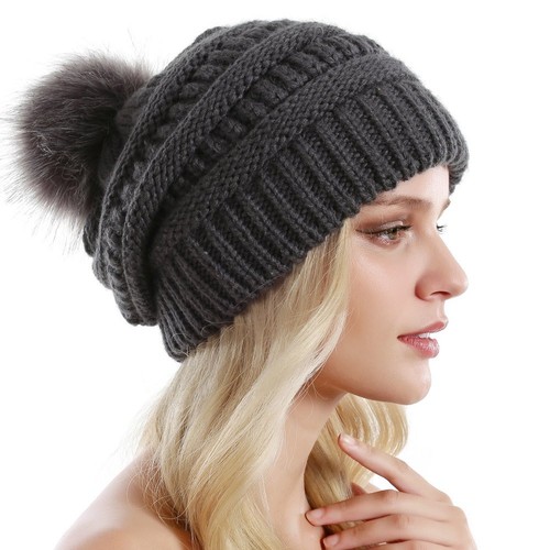 Women Knit Slouchy Beanie Chunky Baggy Hat with Faux Fur Pompom Winter Soft W... - Picture 4 of 6