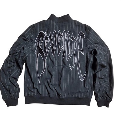 Revenge Gallery Striped Bomber Jacket S Embroidered Logo Y2K Streetwear Edgy