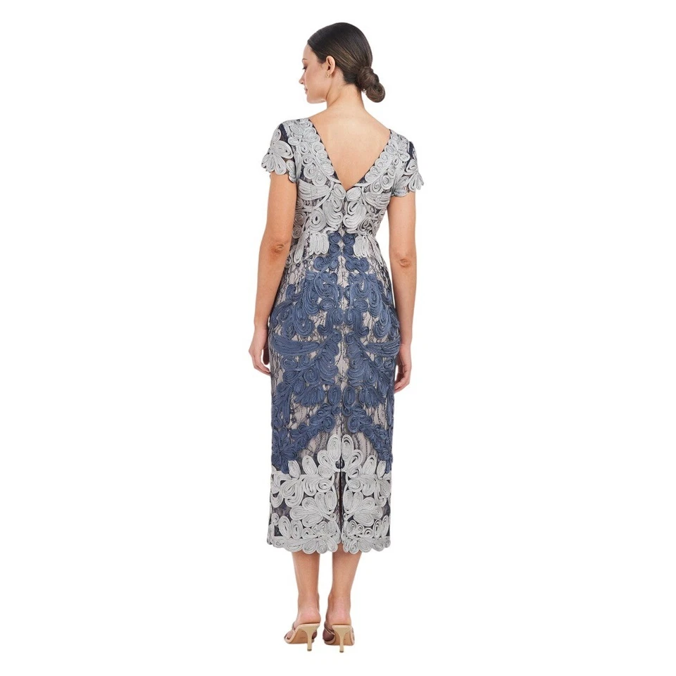 JS Collections Soutache Lace Cocktail Midi Dress Party Elegant Blue Size 14 - Image 3 of 4