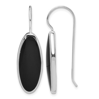 Oval Ohrhänger & Ohrhänger Sterlingsilber rhodiniert poliert Onyx